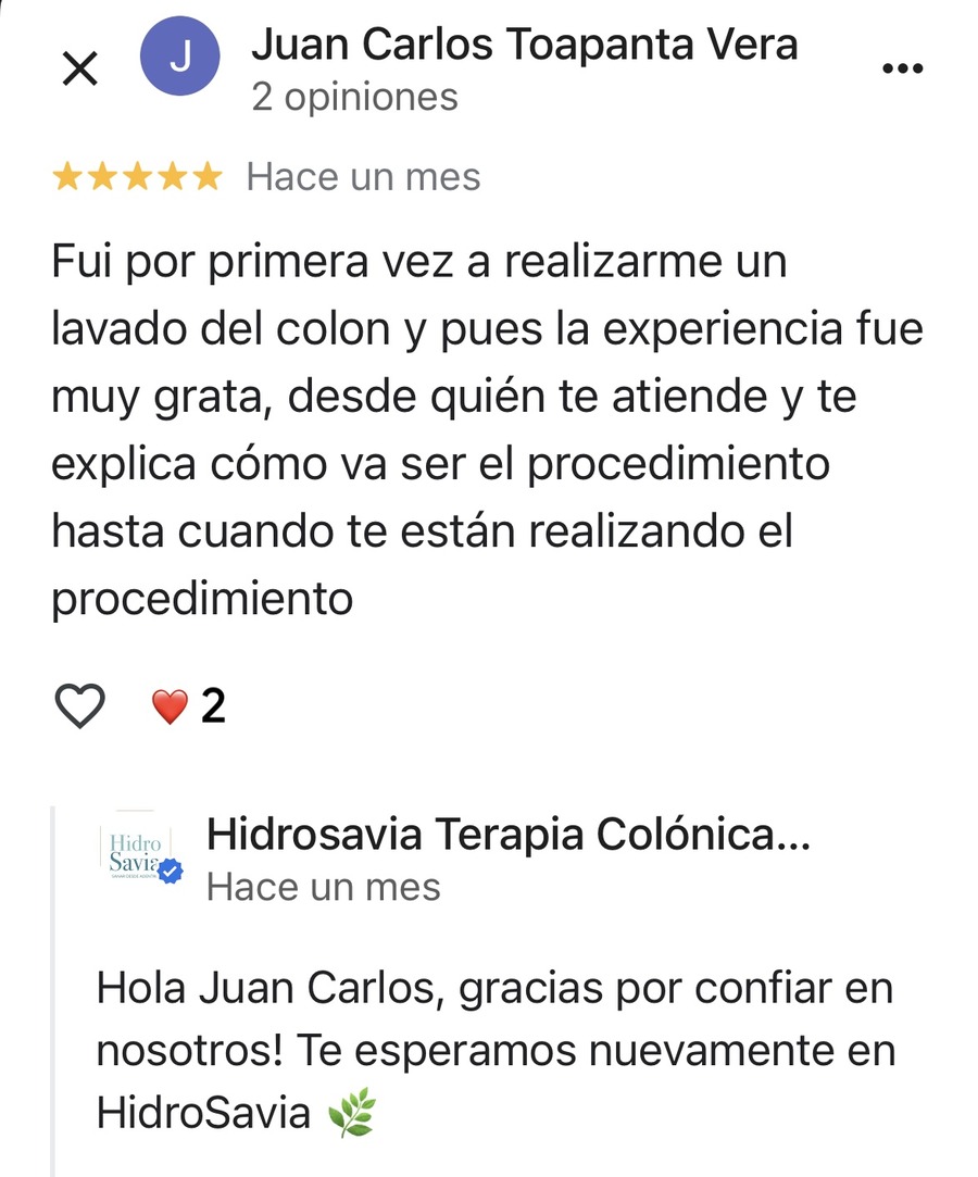 Testimonio de Juan Carlos Toapanta Vera sobre hidroterapia colónica