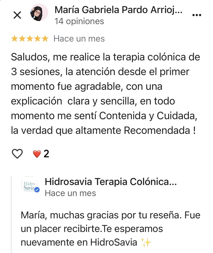 Testimonio de María Gabriela Pardo sobre hidroterapia colónica