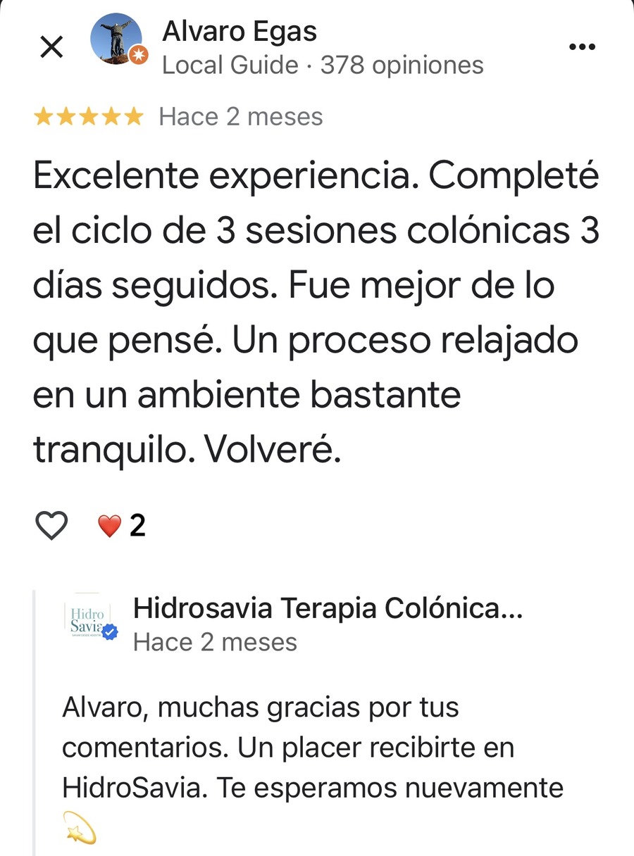 Testimonio de Alvaro Egas sobre hidroterapia colónica