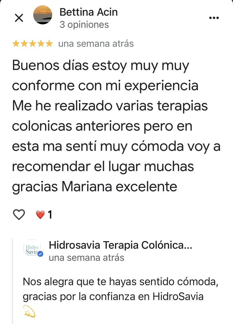 Testimonio de Bettina Acin sobre hidroterapia colónica